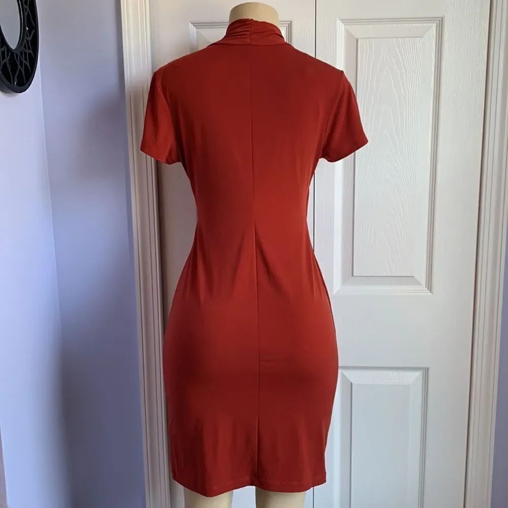 Designer Wrap Ruched Ruched Dress Copper Small Orange - Picture 6 of 9